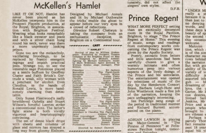 The review in The Stage issue of May 20, 1971