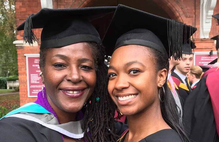 Sharon D Clarke and Olivia Hibbert at the ArtsEd graduation ceremony in 2018