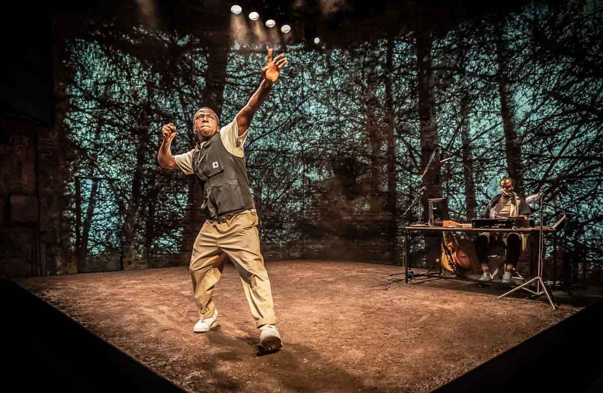 David Jonsson and Femi Temowo in and breathe... at the Almeida Theatre. Photo: Marc Brenner