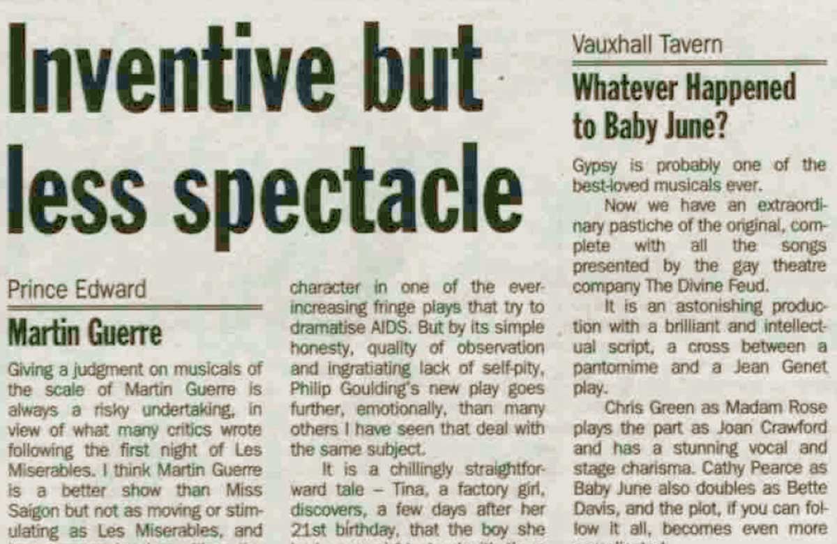 Martin Guerre musical premieres in the West End &ndash; 25 years ago in The Stage