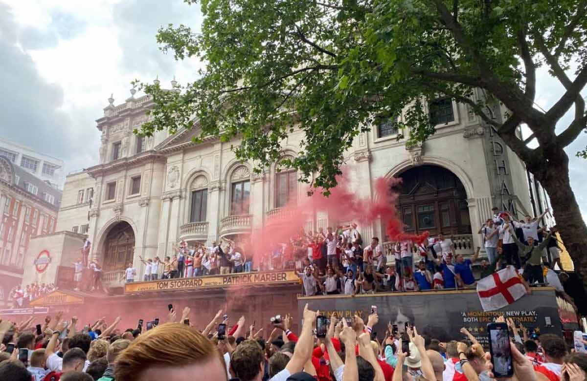 Wyndham's Theatre on the day of the Euro 2020 final Wyndham's Theatre on the day of the Euro 2020 final