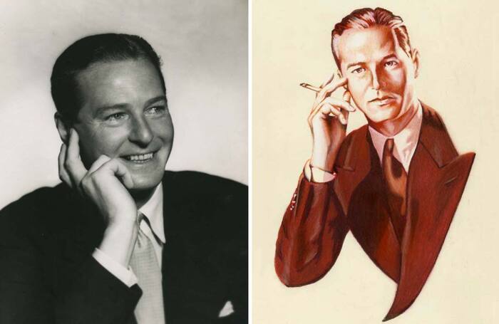 Terence Rattigan; caricature by Andy Briggs. Photos: Courtesy of the Terence Rattigan Society