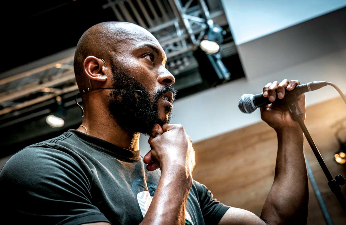Arinzé Kene in rehearsals for Get Up, Stand Up!. Photo: Craig Sugden