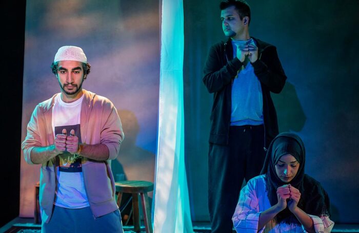 Zaqi Ismail, Safyan Iqbal and Sumayya Si-Tayeb at the Bush Theatre.  Photo: Ali Wright