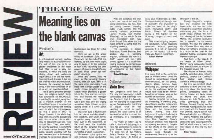 Clipping from The Stage issue of October 24, 1996