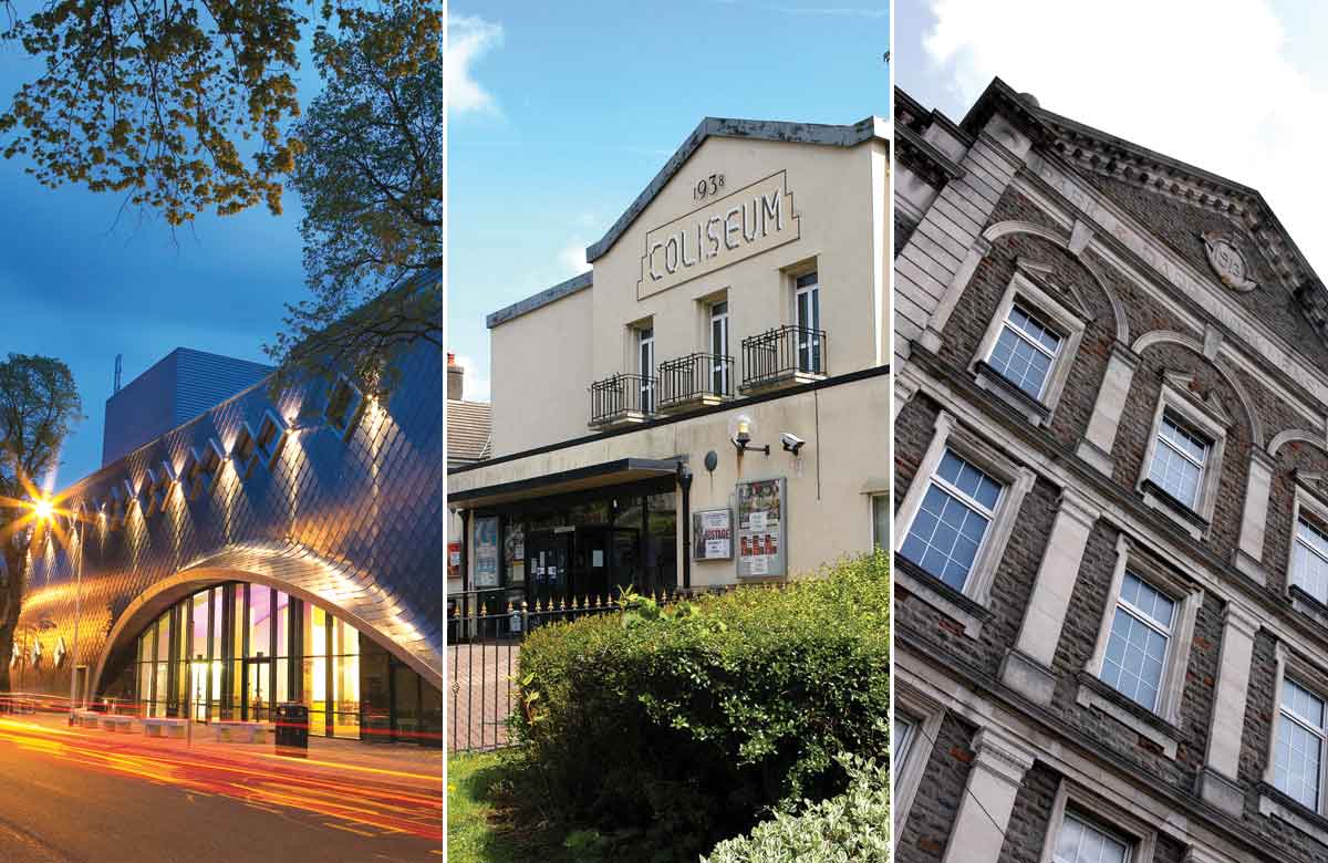 Sherman Theatre in Cardiff (photo: Shutterstock), Coliseum Theatre in Aberdare and the Park and Dare Theatre in Treorchy