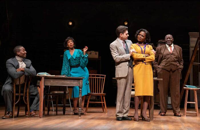 Brandon Micheal Hall, Jessica Frances Dukes, Michael Zegen, LaChanze and Chuck Cooper Trouble in Mind at the American Airlines Theatre, New York. Photo: Joan Marcus