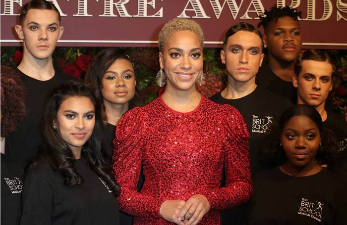 Presenter Cush Jumbo with students from the BRIT School at the Evening Standard Theatre Awards 2019. Photo: Shutterstock