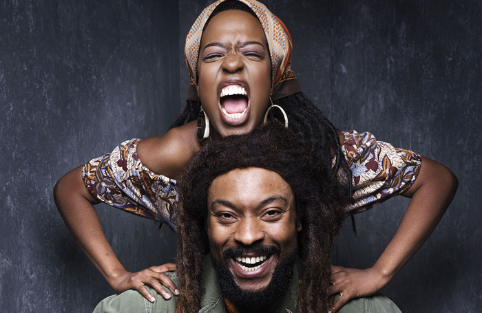 This portrait of Gabrielle Brooks and Arinzé Kene from Get Up, Stand Up!  The Bob Marley Musical is among those featured on Piccadilly Lights.  Photo: Rankin