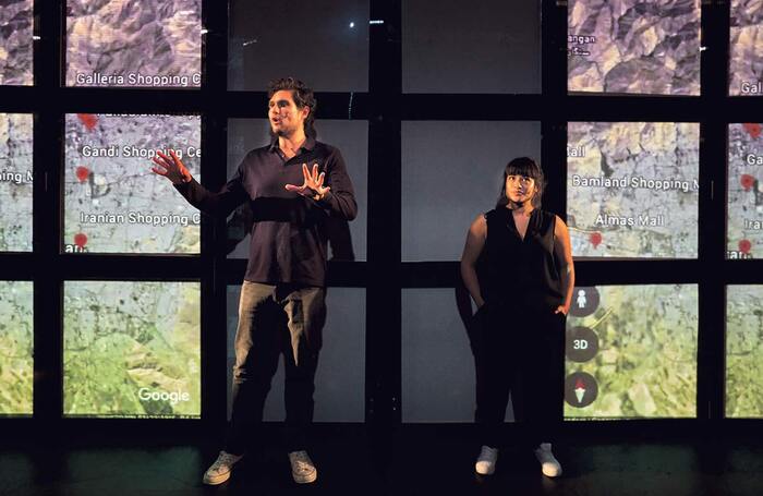 Javaad Alipoor and Peyvand Sadeghian in Rich Kids: A History of Shopping Malls in Tehran. Photo: Pete Dibdin