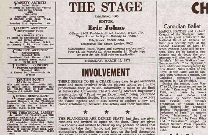Theatre&rsquo;s mystery lost in &lsquo;craze&rsquo; for audience involvement &ndash; 50 years ago in The Stage