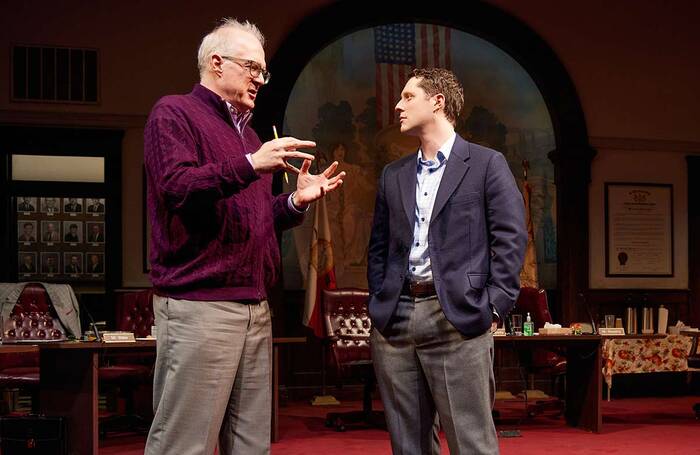 Tracy Letts (left) and Noah Reid in The Minutes. Photo: Jeremy Daniel