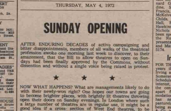 Clipping from The Stage edition of May 4. 1972