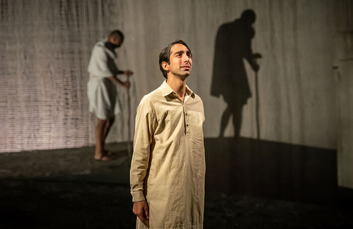 Paul Bazely and Shubham Saraf in The Father and the Assassin at the National Theatre. Photo: Marc Brenner Paul Bazely and Shubham Saraf in The Father and the Assassin at the National Theatre. Photo: Marc Brenner