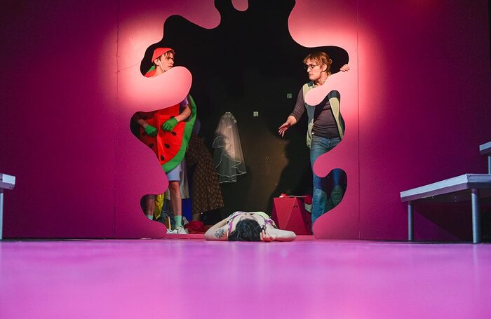 Benjamin McCann, Catriona James, Joni Ayton-Kent in Revolt. She Said. Revolt Again. at The Other Room, Cardiff. Photo: Kirsten McTernan