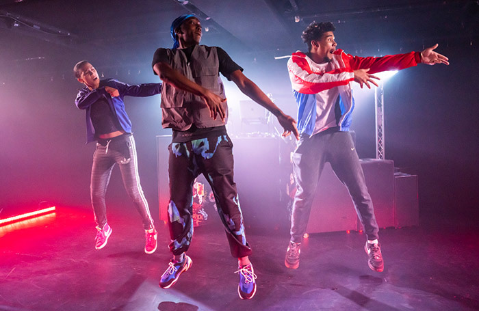 Danusia Samal, Duramaney Kamara and Darragh Hand in Bangers at Soho Theatre. Photo: Tristram Kenton