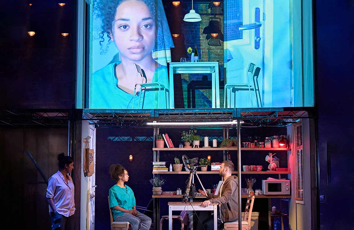 Priyanga Burford, Siena Kelly and Jake Davies  in That Is Not Who I Am at Royal Court Jerwood Theatre Downstairs. Photo: Manuel Harlan