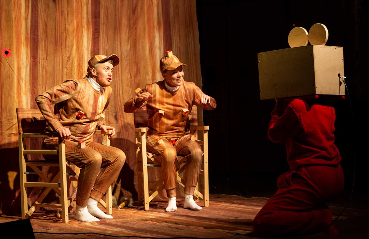 Rosana Cade and Ivor MacAskill in The Making of Pinocchio at Battersea Arts Centre – part of LIFT Festival 2022. Photo: Christa Holka