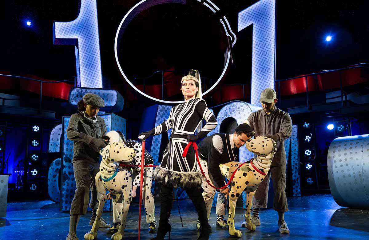 Kate Fleetwood, Yana Penrose, Emma Lucia, Danny Collins and Ben Thompson in 101 Dalmatians at Regent's Park. Photo: Mark Senior