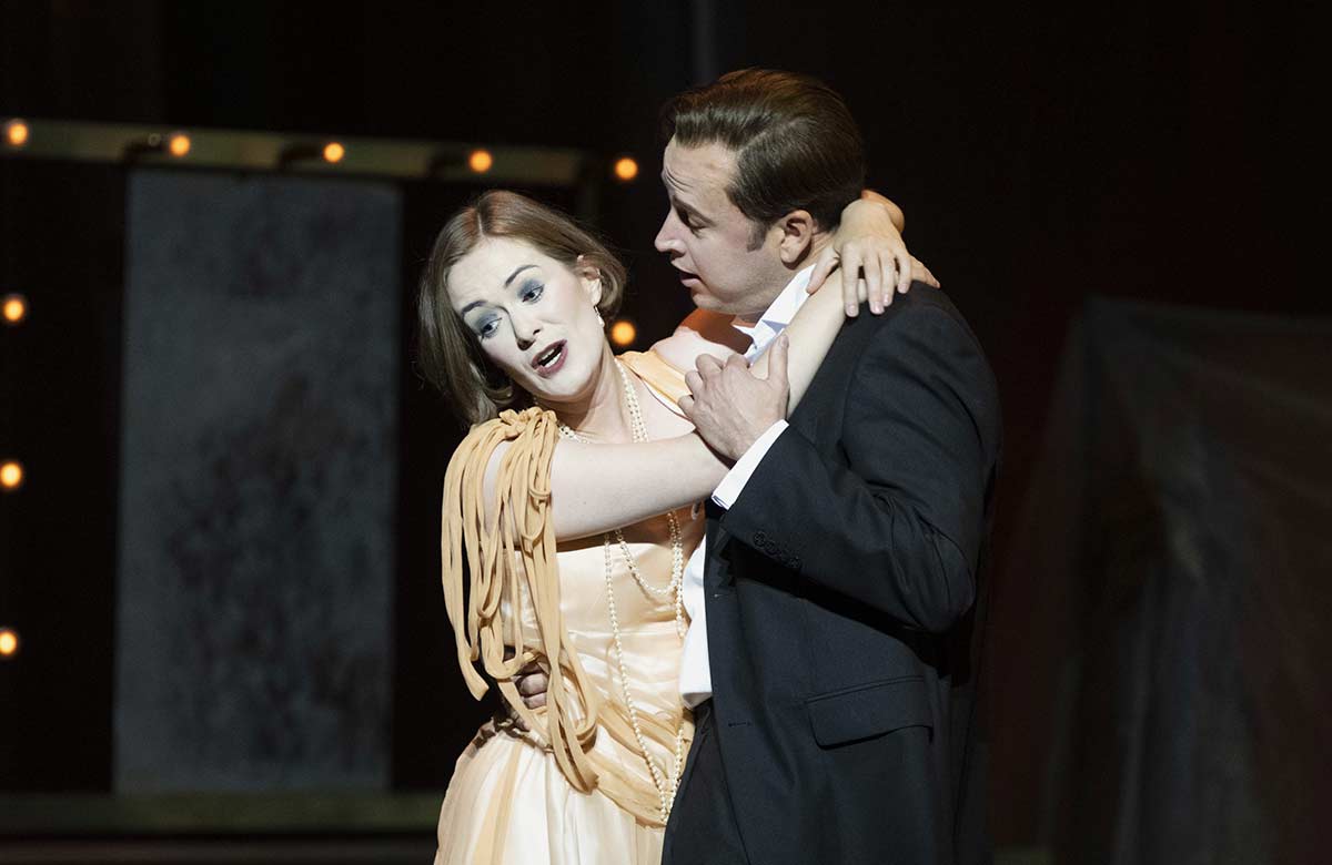 Harriet Eyley and Alexander Sprague in The Makropulos Affair at Wales Millennium Centre, Cardiff. Photo: Richard Hubert Smith