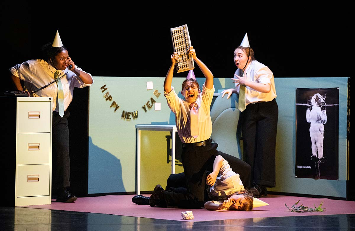 Beth Emmerson, Nya Bardouille, Magdalena Anna Górnikiewicz, Lara Peres Rocha in Hang in There, Baby, part of Young Associates: To Start With at Sadler's Wells. Photo: Foteini Christofilopoulou