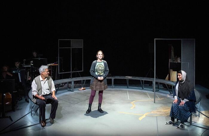 Denver Martin Smith, Anna Cavaliero and Camille Maalawy in glass human at Jerwood Studio, Glyndebourne. Photo: Richard Hubert Smith © Glyndebourne Productions Ltd