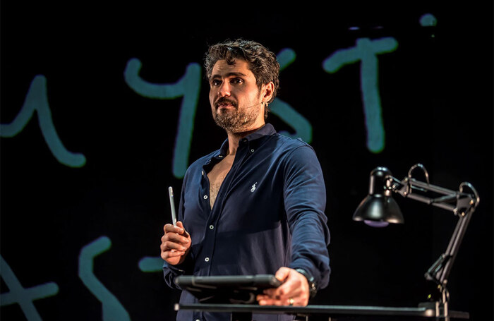 Javaad Alipoor in Things Hidden Since the Foundation of the World at Battersea Arts Centre, London. Photo: Chris Payne
