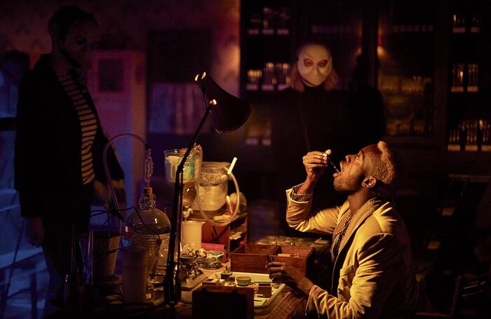 Jordan Adaji in Punchdrunk&rsquo;s The Burnt City at Woolwich Works, London (2022). Photo: Julian Abrams