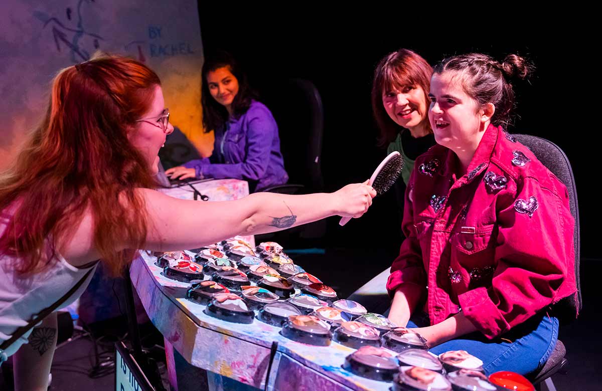 Rachel O’Mahony and the cast of Perfect Show for Rachel at the Barbican Pit Theatre, London. Photo: Tristram Kenton