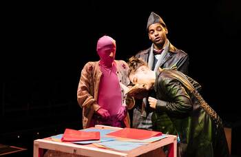 Will Spence, Khai Shaw and Rosa Garland in Alice in Wonderland at Brixton House, London. Photo: Helen Murray