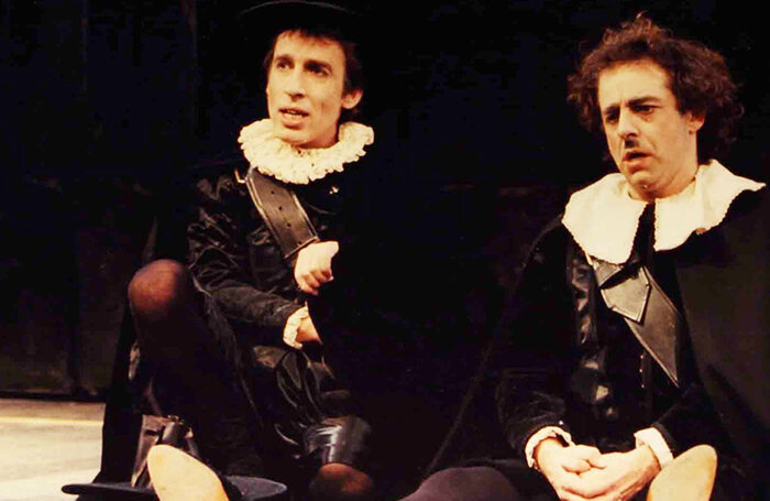 Derek Chapman and Garrett Keogh in Rosencrantz and Guildenstern Are Dead by Tom Stoppard, Abbey Theatre, 1987. Photo: Fergus Bourke, Courtesy of the Abbey Theatre Archive