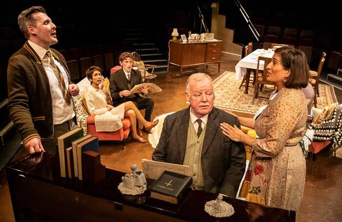 Charlie Ryan, Les Dennis and Mina Anwar in Spring and Port Wine at Bolton Octagon. Photo: Pamela Raith