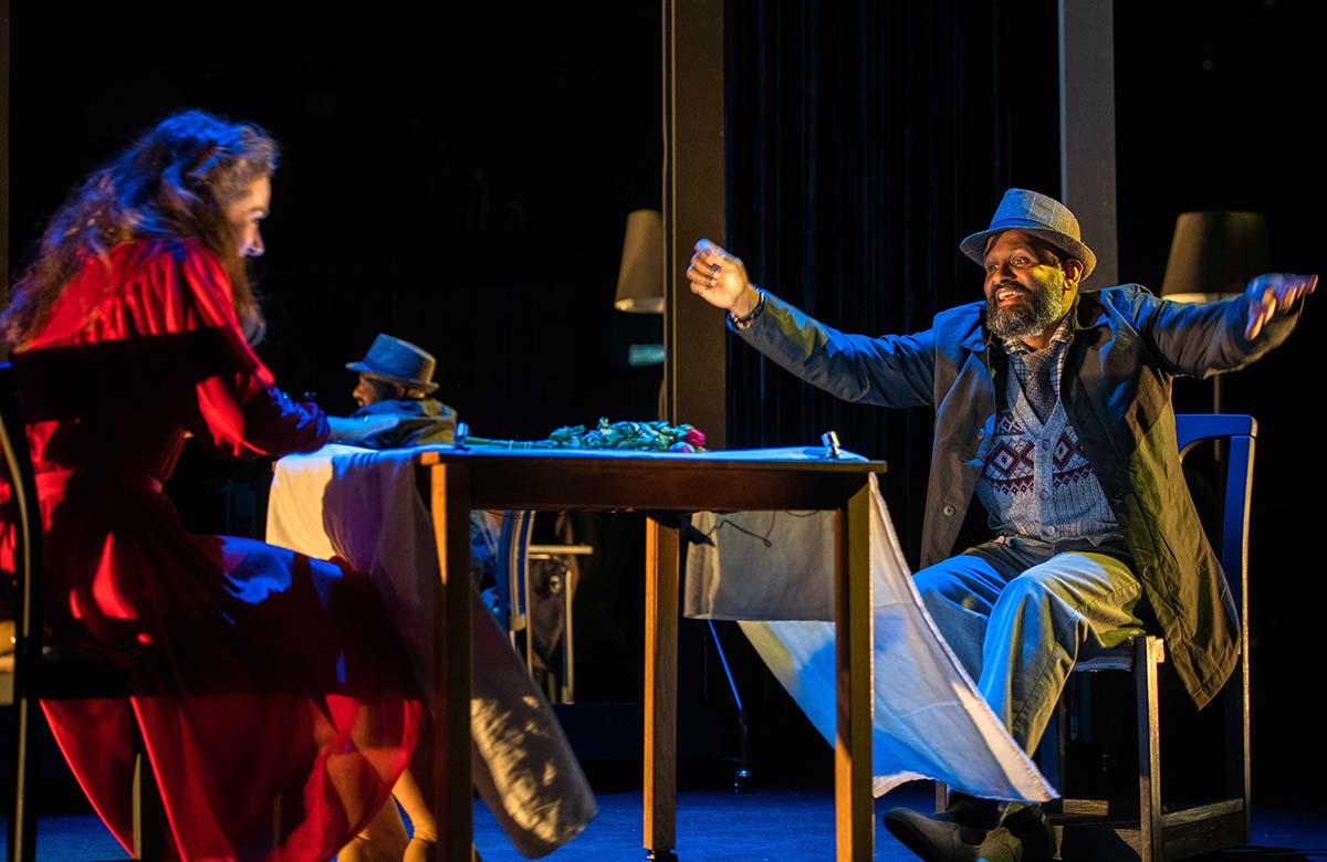 Amy Kennedy and Ramesh Meyyapan in Love Beyond (An Act of Remembrance) at Tron Theatre, Glasgow. Photo: Tommy Ga-Ken Wan