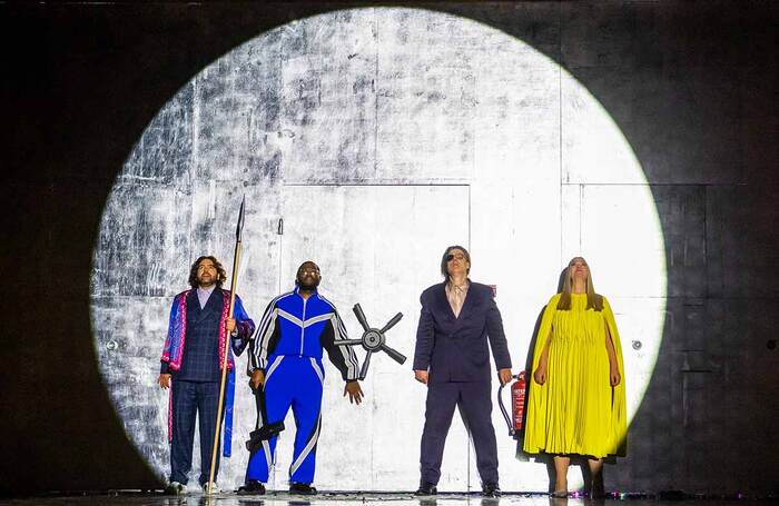 Julian Hubbard, Blake Denson, John Relyea and Madeleine Shaw in The Rhinegold London Coliseum. Photo: Tristram Kenton Julian Hubbard, Blake Denson, John Relyea and Madeleine Shaw in The Rhinegold London Coliseum. Photo: Tristram Kenton