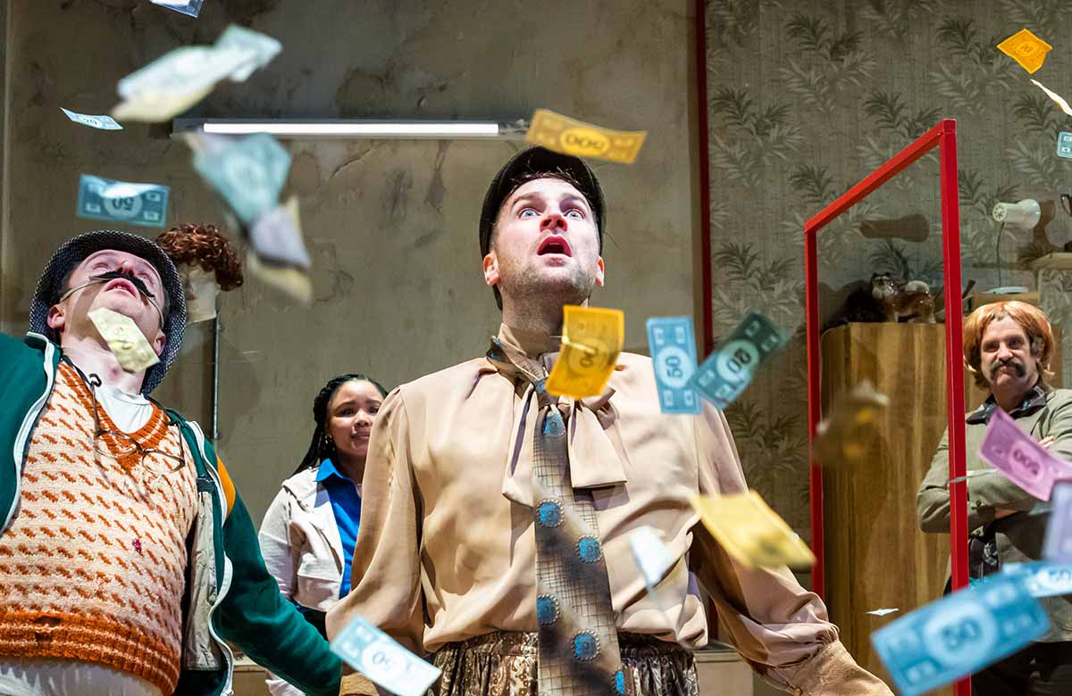 Emmet Byrne, Killian Coyle and Dan Skinner in The Walworth Farce at Southwark Playhouse, Elephant. Photo: Tristram Kenton