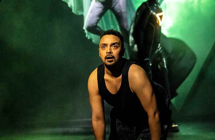 Danny Lee Wynter in BLACK SUPERHERO at Royal Court Theatre Downstairs, London. Photo: Johan Persson