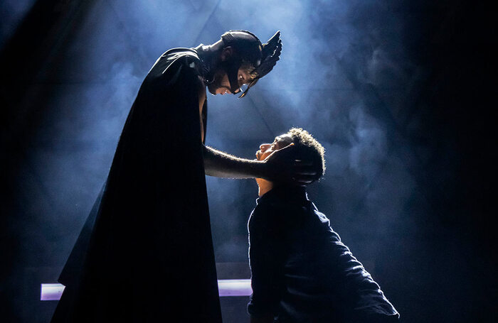 Dyllón Burnside and Danny Lee Wynter in BLACK SUPERHERO at Royal Court Theatre Downstairs, London. Photo: Johan Persson Dyllón Burnside and Danny Lee Wynter in BLACK SUPERHERO at Royal Court Theatre Downstairs, London. Photo: Johan Persson