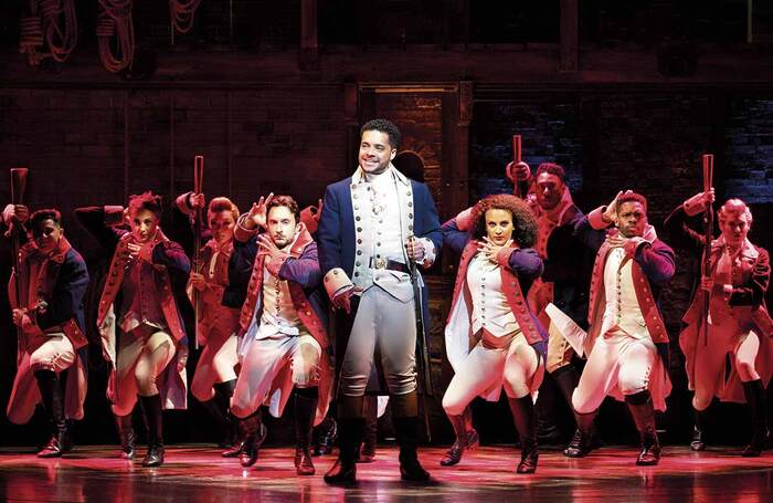 Reuben Joseph (centre) as Hamilton. Photo: Danny Kaan