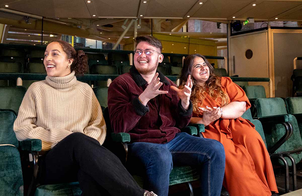 Stefanie Reynolds, Samuel Rossiter and afshan d’souza-lodhi from the Royal Exchange and Warner Media exchange scheme in 2022