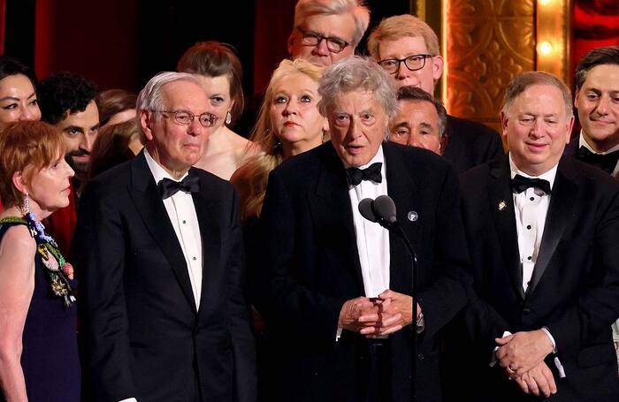 Tom Stoppard accepts the Tony award for best new play for Leopoldstadt at United Palace Theater, New York. Photo: Theo Wargo/Getty Images