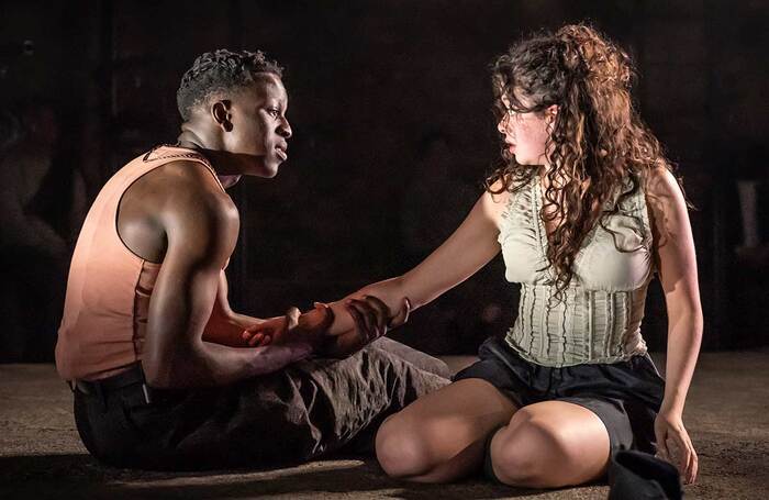 Toheeb Jimoh and Isis Hainsworth in Romeo and Juliet  at the Almeida Theatre, London. Photo: Marc Brenner