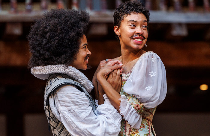 Isabel Adomakoh Young and Nina Bowers in As You Like It at Shakespeare's Globe, London. Photo: Ellie Kurttz Isabel Adomakoh Young and Nina Bowers in As You Like It at Shakespeare's Globe, London. Photo: Ellie Kurttz