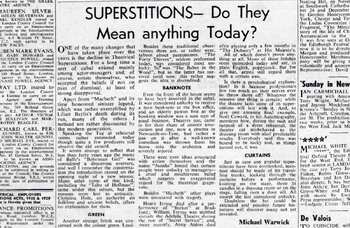 Theatrical superstitions: tradition versus &lsquo;poppycock&rsquo; &ndash; 60 years ago in The Stage