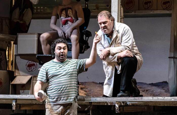 Liparit Avetisyan and Bryn Terfel in L’Elisir d’Amore at the Royal Opera House, London. Photo: Clive Barda