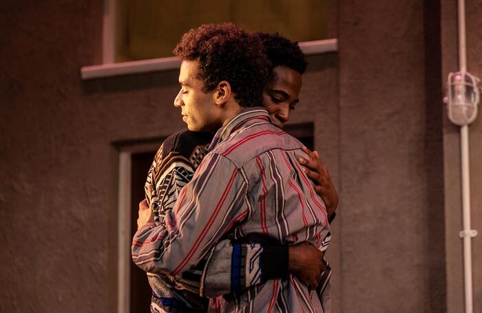 Rilwan Abiola Owokoniran and Raphael Akuwudike in Beautiful Thing at Theatre Royal Stratford East, London. Photo: The Other Richard