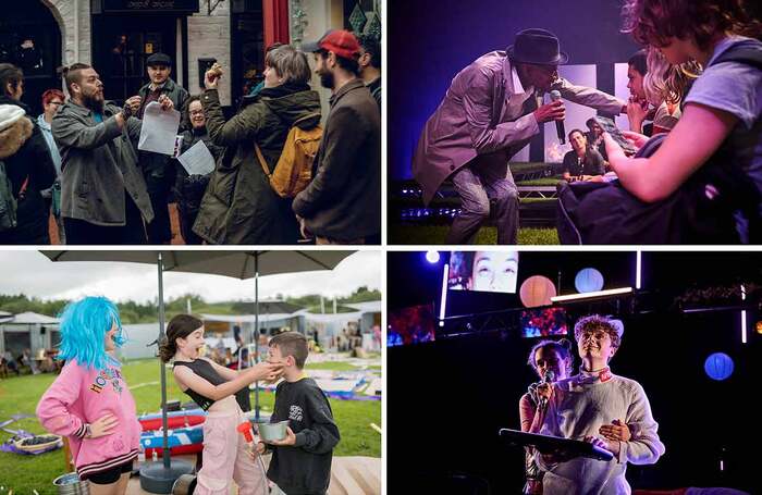 Recent National Theatre Wales productions include, clockwise from top left: A Proper Ordinary Miracle in Wrexham, Circle of Fifths in Cardiff, Petula, which toured Wales, and Kidstown in Ebbw Vale. Photos: Oliver Stephen/Jorge Lizalde/Paul Blakemore