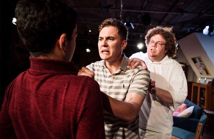 Issam Al Ghussain, Charlie Beck and Edward Judge in Gentlemen at Arcola Theatre, London. Photo: Alex Brenner