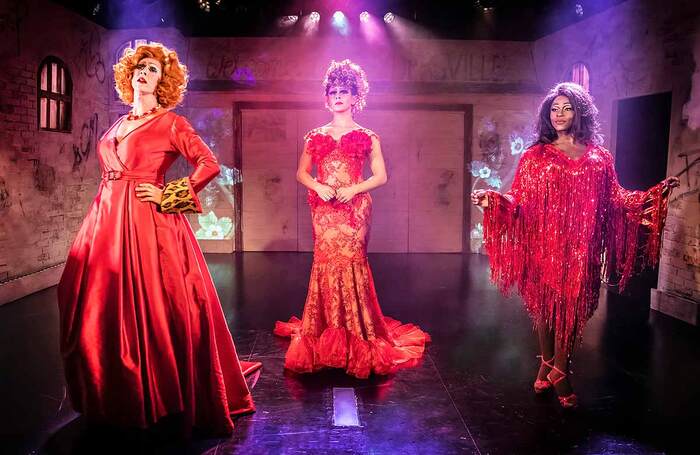 Peter Caulfield, Pablo G&oacute;mez Jones and Gregory Haney in To Wong Foo at Hope Mill Theatre, Manchester. Photo: Pamela Raith