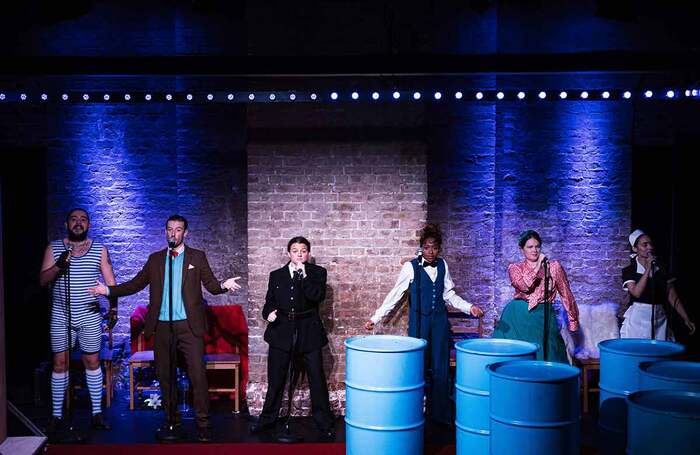 The cast of Trueman and the Arsonists at the Roundhouse Studio, London. Photo: Harry Elletson Photography