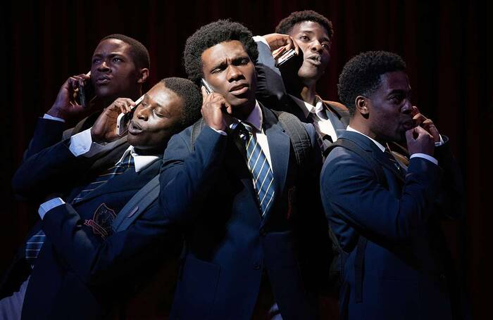 Alistair Nwachukwu, Terique Jarrett, Michael Ahomka-Lindsay, Jyuddah Jaymes and Khalid Daley in Choir Boy at Bristol Old Vic. Photo: Camilla Greenwell